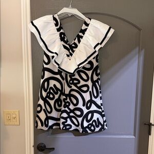 Black & White Printed Ruffle V-Neck Casual Dress